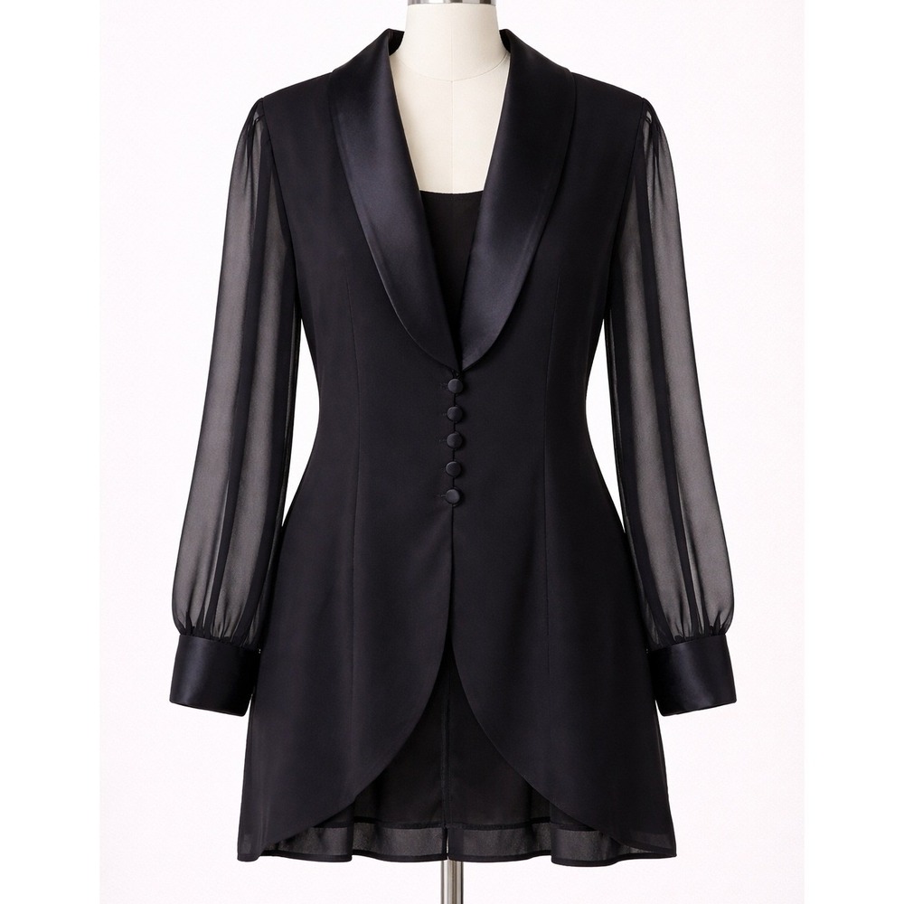 Vintage JR Nites Black Sheer Satin Tunic Top Sz 12 Whimsygoth Quiet Luxury Large